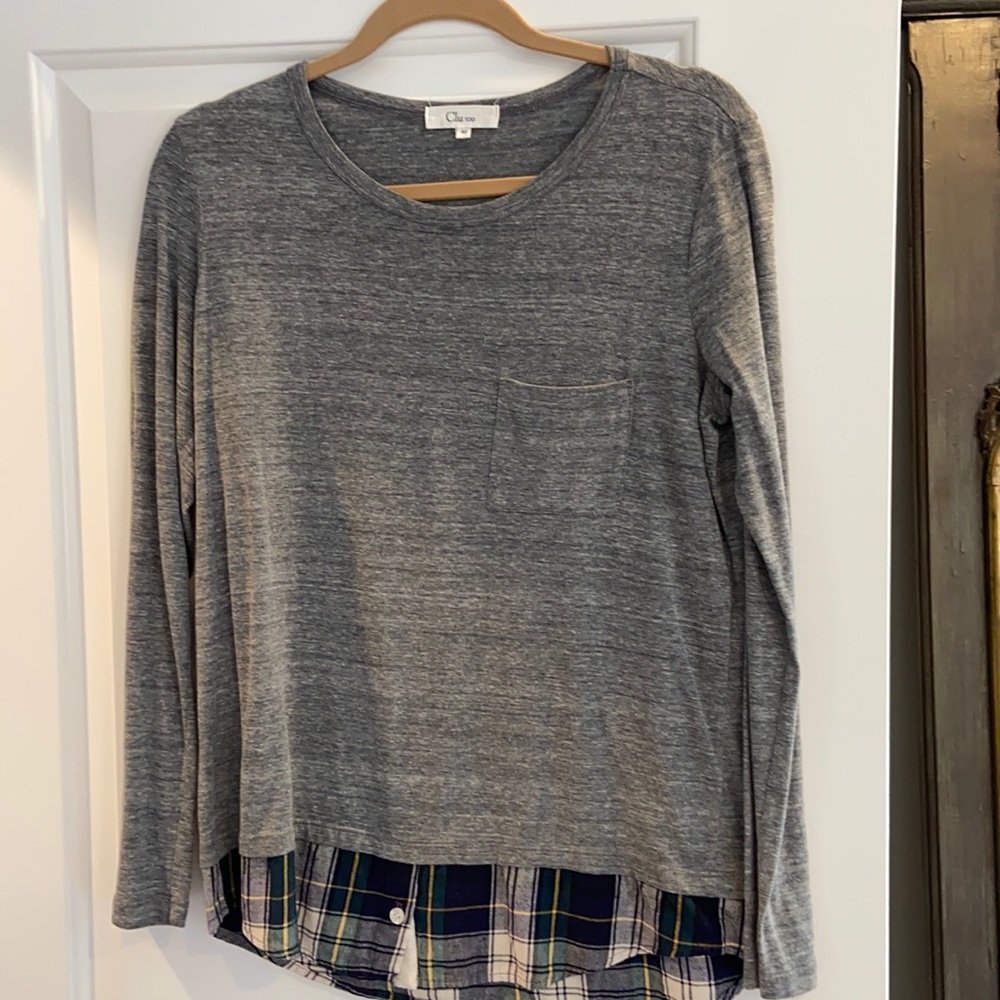 Clu Too Gray & Plaid Long Sleeve Tee